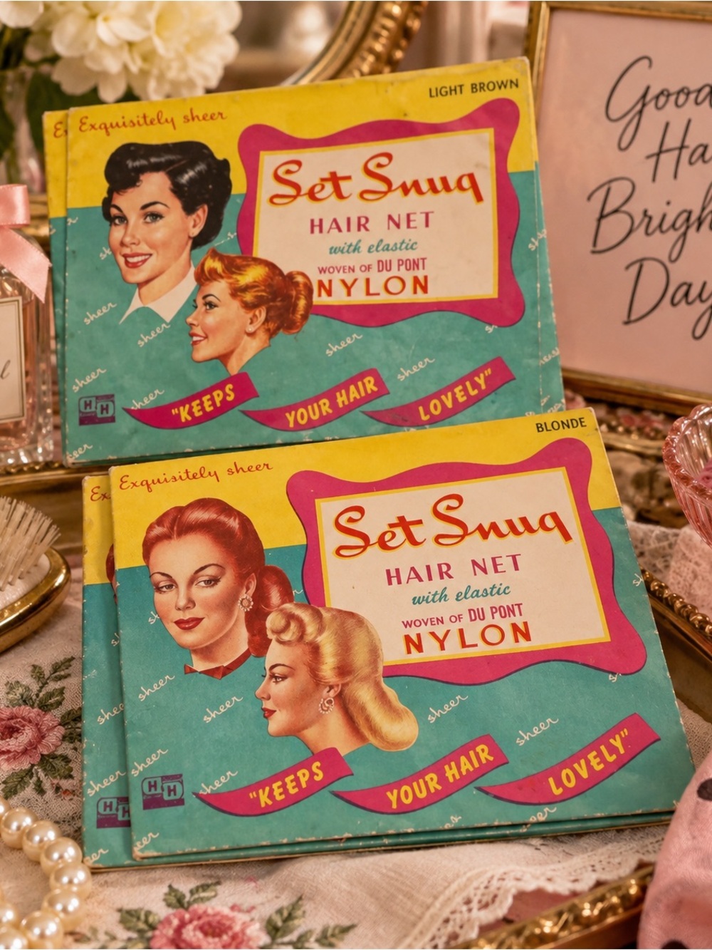 Vintage H&H Set Snug Hair Nets Lot of 8 Du Pont Nylon 1940s 1950s NOS